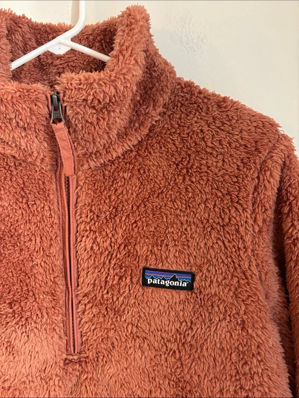 Patagonia Los Gatos 1/4 zip fuzzy Quarter-Zip Fleece Pullover Rust Peach Women L